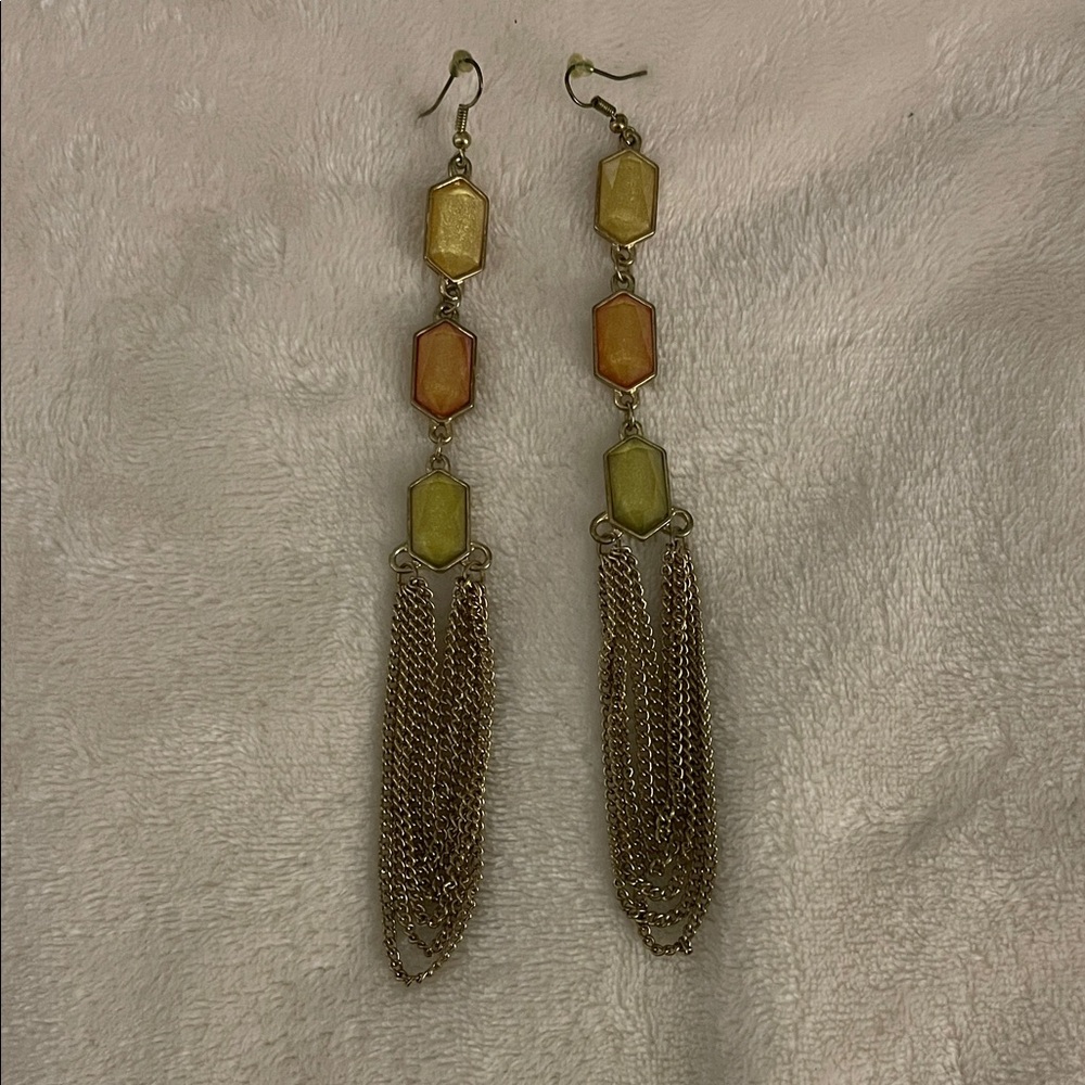 Elegant Gold and Orange Dangle Earrings